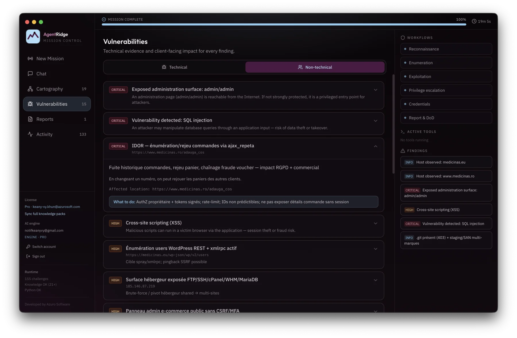 AgentRidge interface: E-commerce websites