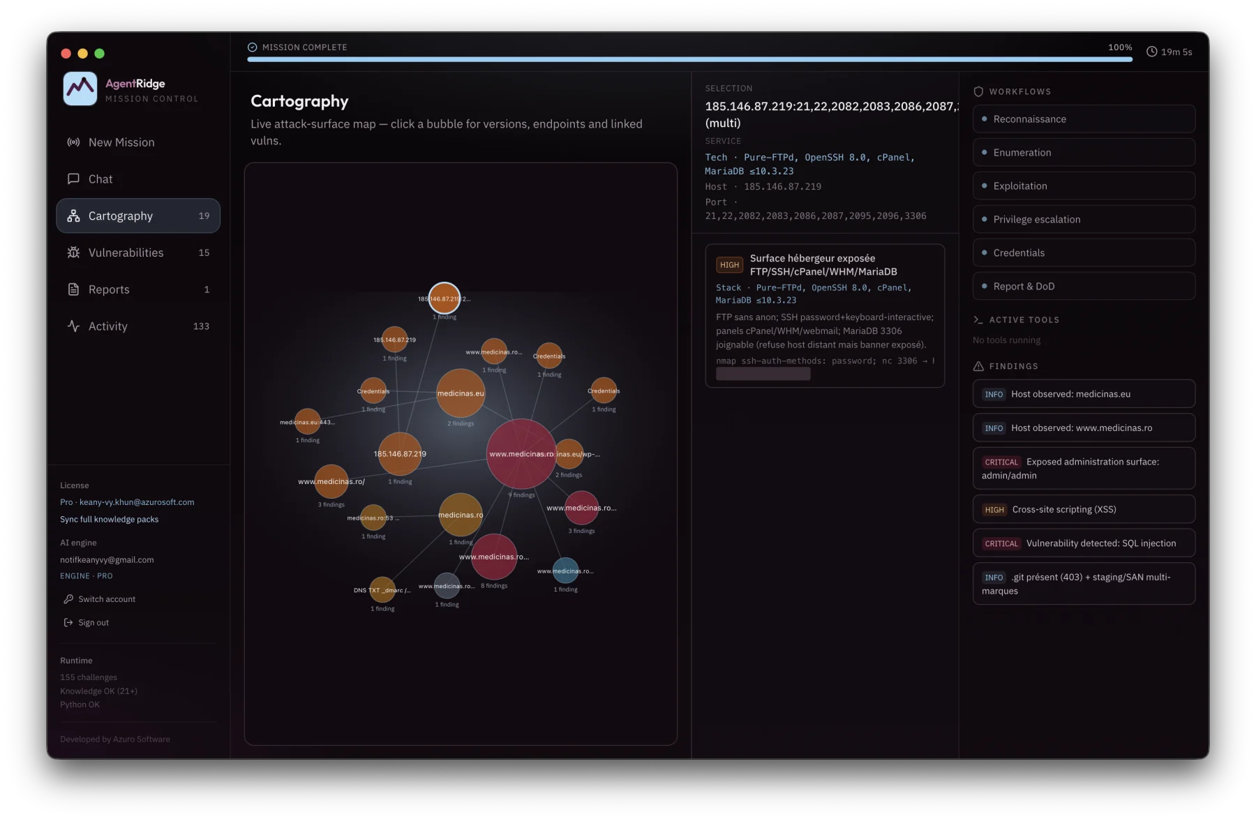 AgentRidge interface: AI agents & tools